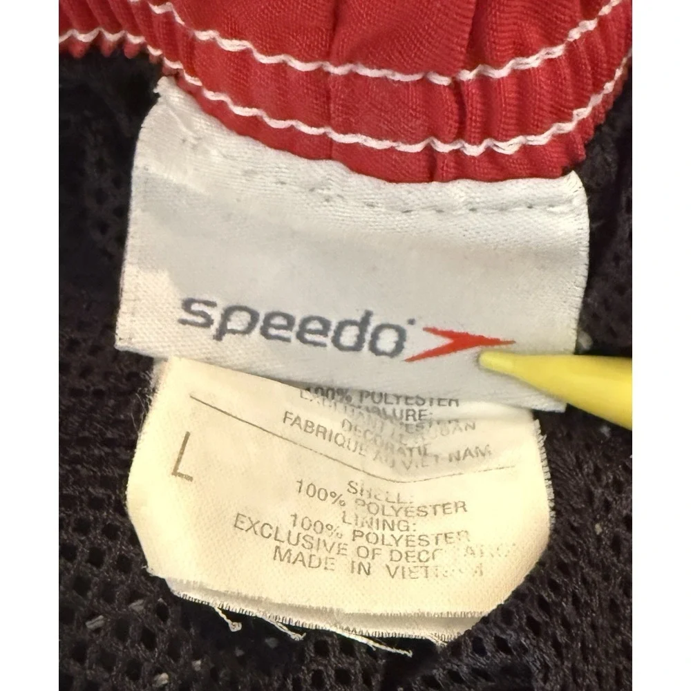 Speedo Mens L Board Short‎ Swim Trunks Black Red Mesh Lined Pockets Surf